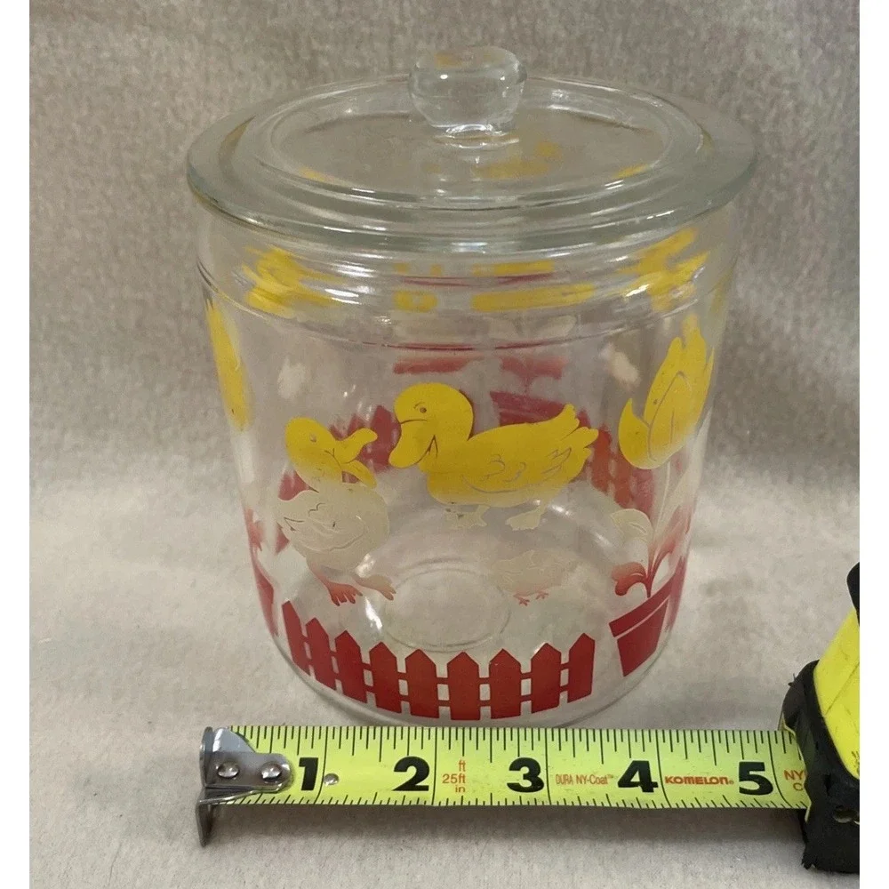 Vintage AH Hazel Atlas Glass Biscuit Jar Canister Bunny Lamb Duck Tulip 1940's